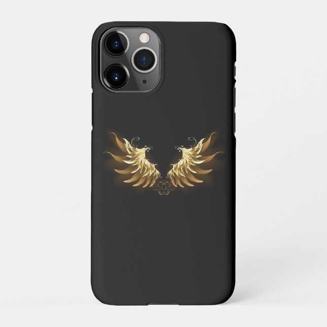 Capa Para iPhone Ouro Angel Wings sobre fundo preto (Verso)