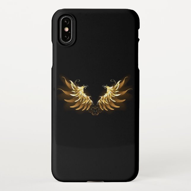 Capa Para iPhone Ouro Angel Wings sobre fundo preto (Verso)