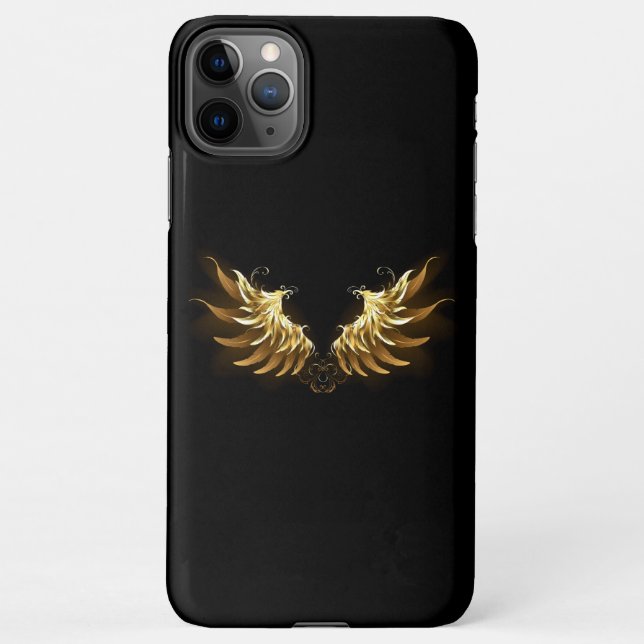 Capa Para iPhone Ouro Angel Wings sobre fundo preto (Verso)