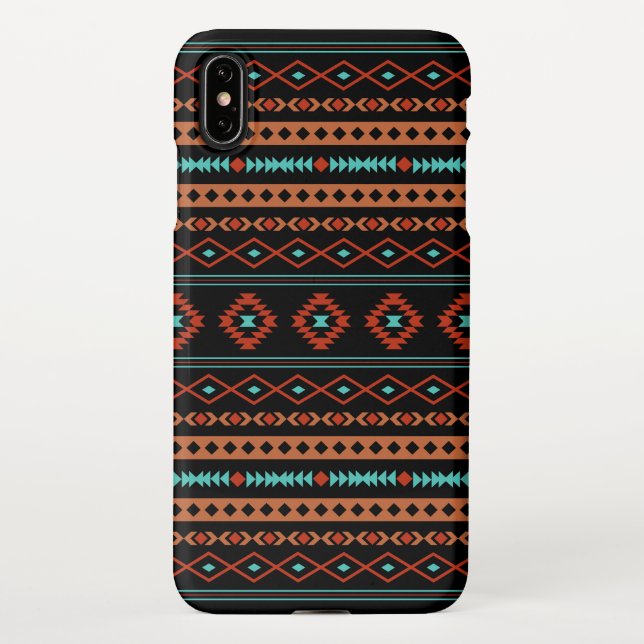 Capa Para iPhone Padrão Aztec Rusts Teal Black Mixed Motifs (Verso)