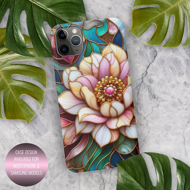 Capa Para iPhone Padrão de Arte da Mosaica Floral de Vidro Único (Criador carregado)
