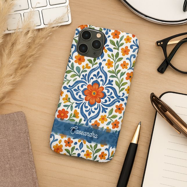 Capa Para iPhone Padrão de Arte Floral Clássica Mediterrânica (Criador carregado)