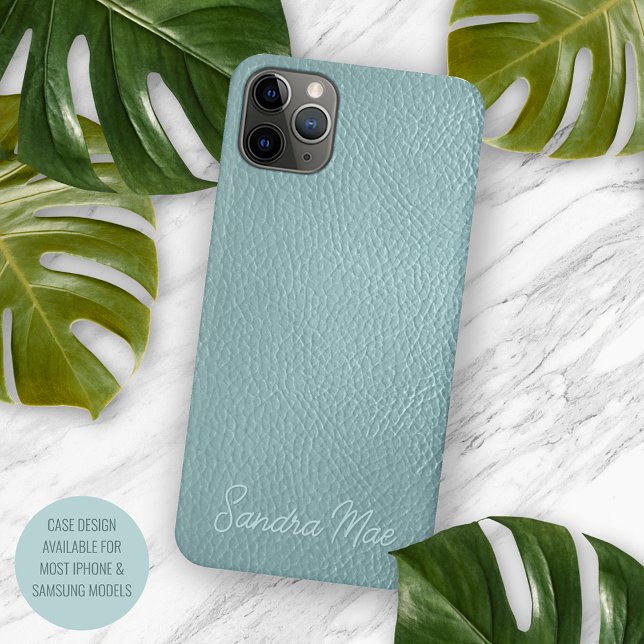 Capa Para iPhone Padrão de couro verde clássico de Aqua Seafoam (Criador carregado)