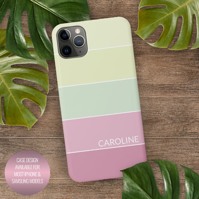 Capa Para iPhone Padrão de faixa verde com Limão de rosa claro (Criador carregado)