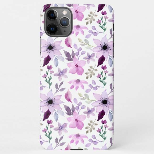 Capa Para iPhone Padrão de Flor Rosa e Roxa Elegante (Verso)