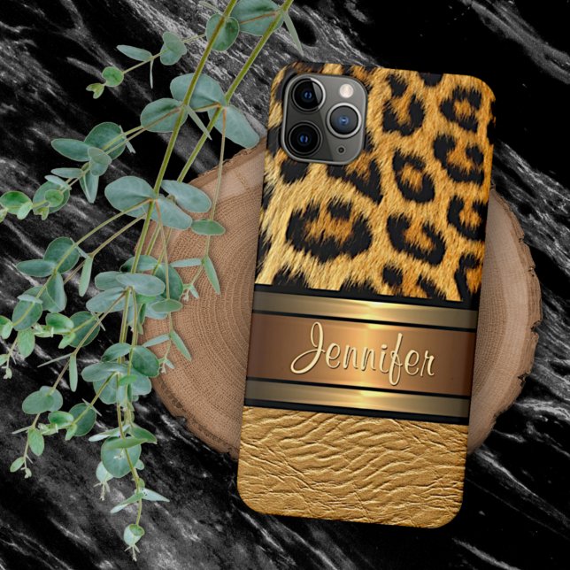 Capa Para iPhone Padrão de Pele do Leopardo Faux Personalizado iPho (Criador carregado)