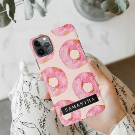 Capa Para iPhone Padrão de Rosquinhas de Aquarela Rosa Moderna com 