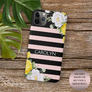 Capa Para iPhone Padrão Floral das Rosas Brancas Amarelas do chique