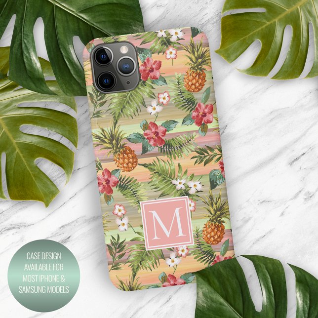 Capa Para iPhone Padrão Floral de Abacaxi Tropical Personalizada Hi (Criador carregado)