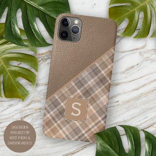 Capa Para iPhone Padrão Gingham de Xadrez castanho-claro bege-claro