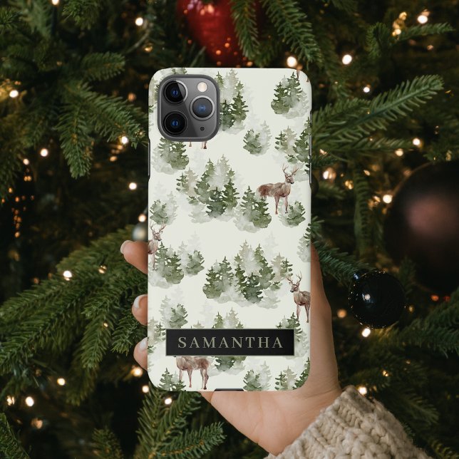 Capa Para iPhone Padrão Invisível da Floresta de Inverno da Aquarel (Criador carregado)