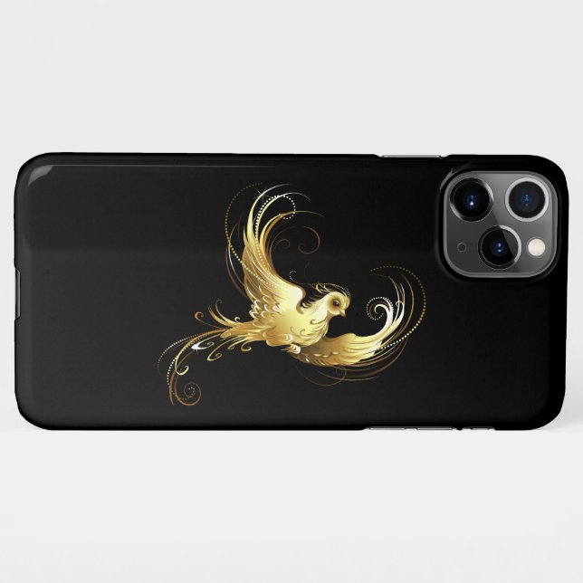 Capa Para iPhone Pássaro ouro sobre fundo preto (Verso Horizontal)