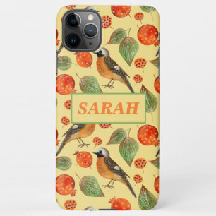 Capa Para iPhone Pássaros de aquarela laranja e padrão de romã