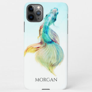 Capa Para iPhone Peixe Teal e Dourado ou a sua foto, faça um nome p