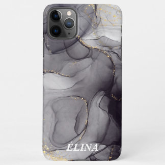 Capa Para iPhone Personalised black and white marble name