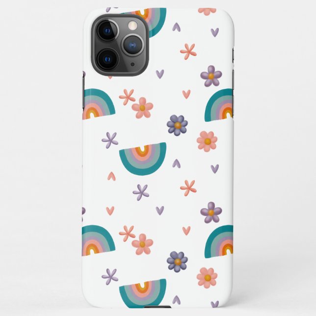 Capa Para iPhone Phone Case – Rainbow and Flowers Cute Design (Verso)