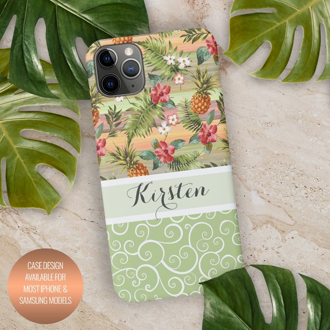 Capa Para iPhone Pineanases Tropicais Personalizados Padrão Floral  (Criador carregado)