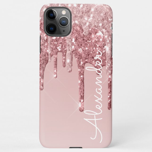 Capa Para iPhone Pink Rosegold Personalizado Glitter Glitter (Verso)