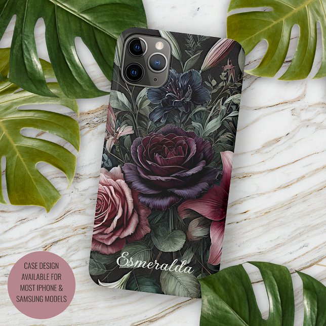 Capa Para iPhone Pintura Botânica de Rosa vermelha de Vinho Gótico (Criador carregado)