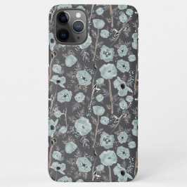 Capa Para iPhone Poppies Cinza Azul Flores de Aquarelas Pretas