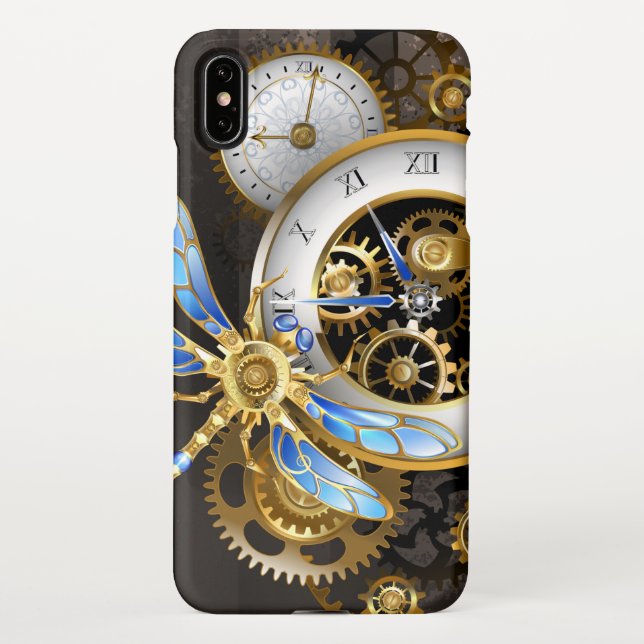 Capa Para iPhone Relógio Steampunk com Dragonfly Mecânica (Verso)