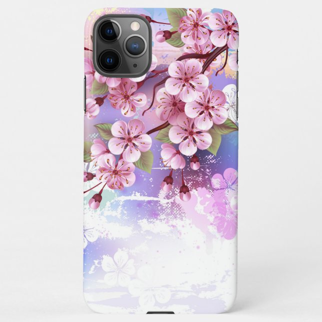 Capa Para iPhone Sakura rosa no fundo da pintura (Verso)