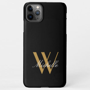 Capa Para iPhone Script de Nome Dourado Preto do Monograma Elegante