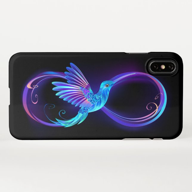 Capa Para iPhone Símbolo Neon Infinity com Hummingbird brilhante (Verso Horizontal)