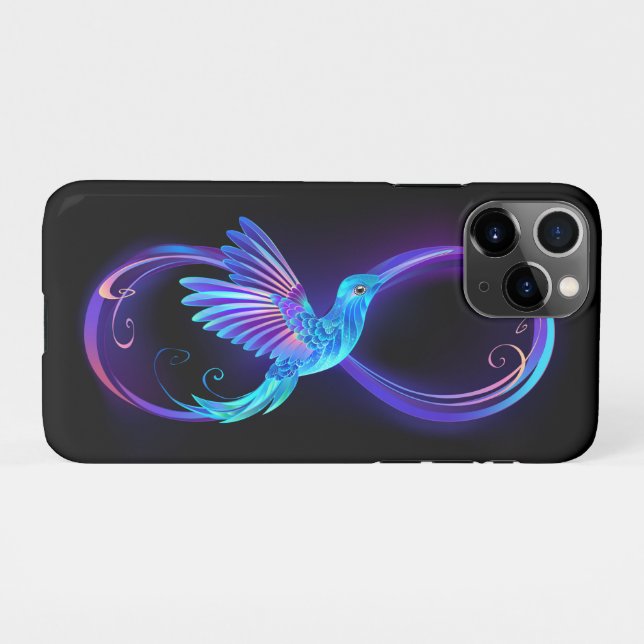 Capa Para iPhone Símbolo Neon Infinity com Hummingbird brilhante (Verso Horizontal)