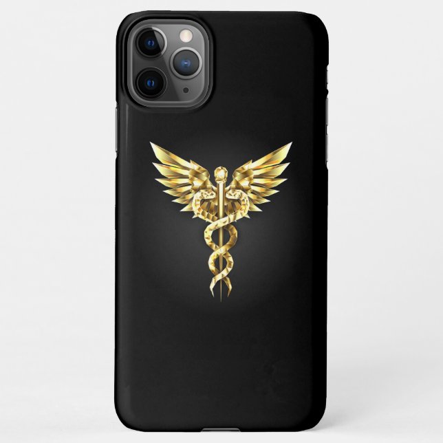 Capa Para iPhone Símbolo Poligonal Dourado Caduceus (Verso)