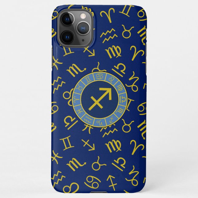 Capa Para iPhone Símbolos Zodiac+Astrologia Sagittarius Ptn Gld+Blu (Verso)