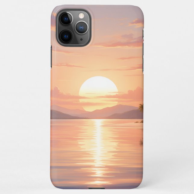 Capa Para iPhone Smartphone case with sunset illustration (Verso)