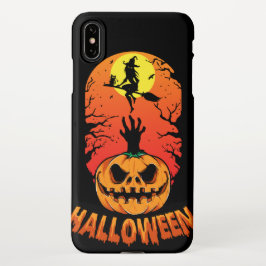 Capa Para iPhone Spookin Pumpkin e Bruxa Voando Broom contra Lua