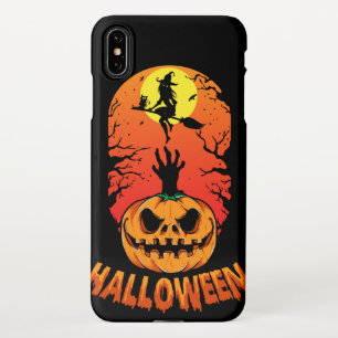 Capa Para iPhone Spookin Pumpkin e Bruxa Voando Broom contra Lua