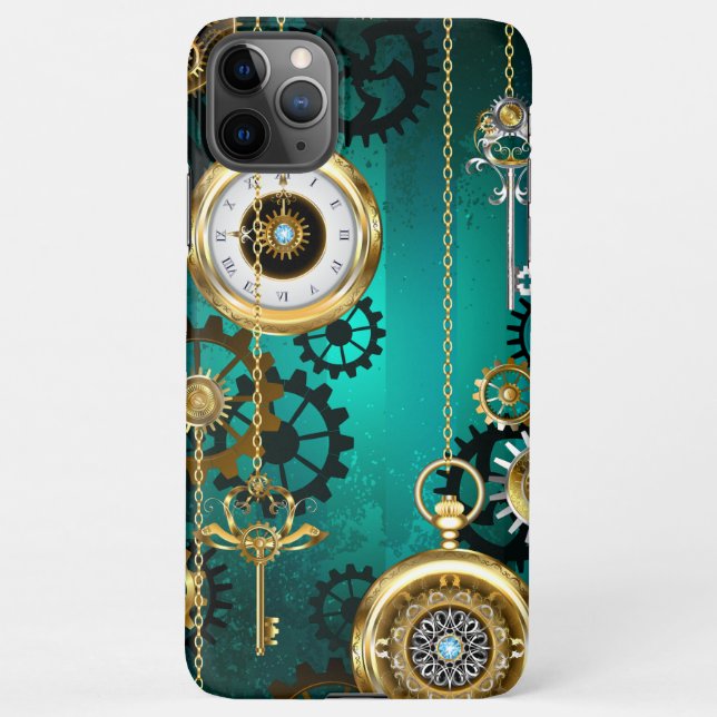 Capa Para iPhone Steampunk Jewelry Watch em um fundo verde (Verso)