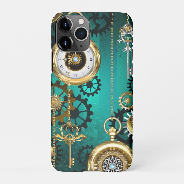 Capa Para iPhone Steampunk Jewelry Watch em um fundo verde (Verso)