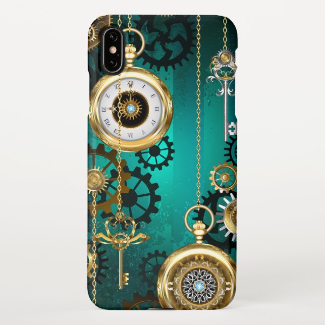 Capa Para iPhone Steampunk Jewelry Watch em um fundo verde (Verso)