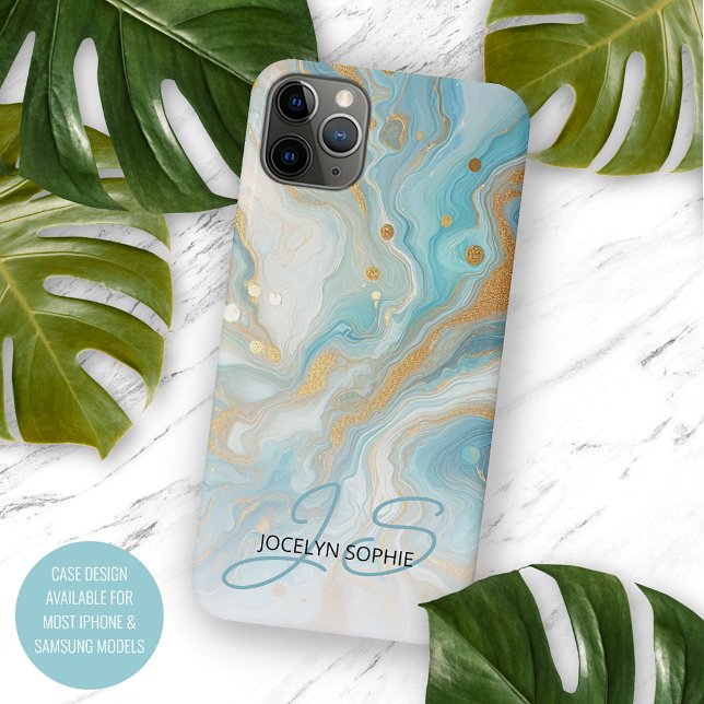Capa Para iPhone Teal Aqua Turquoise Blue Marble Art Patterno (Criador carregado)