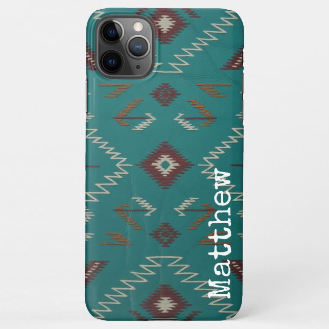 Capa Para iPhone Teal Navajo Tribal Geometric Pattern Phone Case (Verso)