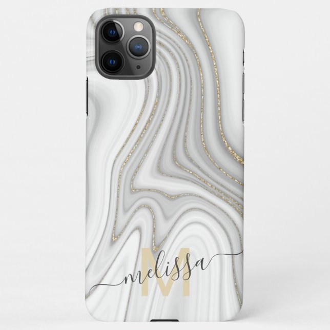 Capa Para iPhone Trendy gold glitter sparkle marble name monograma (Verso)