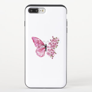 Capa iPhone 8 Plus/7 Plus Borboleta Flor com Sakura Rosa