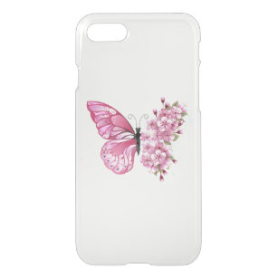 Capa iPhone 8/7 Borboleta Flor com Sakura Rosa