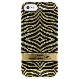 Capa Para iPhone SE/5/5s Transparente Brilho Branco e Dourado com faixas de zebra pretas