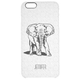 Capa Para iPhone 6 Plus Transparente Desenho de Linha de Elefante Preto, Cuto, Monogram