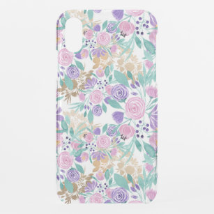 Capa Para iPhone XR Flores Douradas de Cores de Água Violetas Rosa-Ros