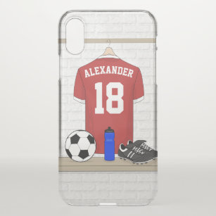 Capa Para iPhone XS Futebol Red e White Personalizado Jersey