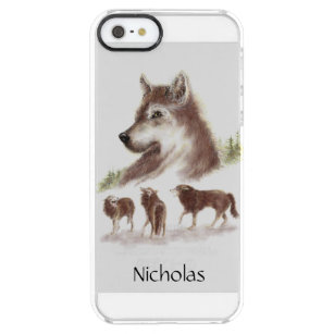 Capa Para iPhone SE/5/5s Transparente Lobos da aguarela & nome feito sob encomenda