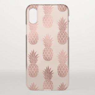 Capa Para iPhone X Padrão de abacaxi de Rosa tropical Dourado de verã