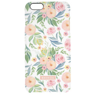 Capa Para iPhone 6 Plus Transparente Pastel aquarelas pedras, flores, padrão