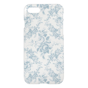 Capa iPhone 8/7 Torno Floral Branco e Azul gravado Elegante
